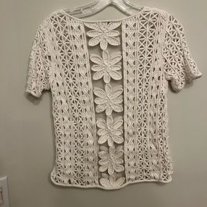 White guipure lace top with chiffon underlay